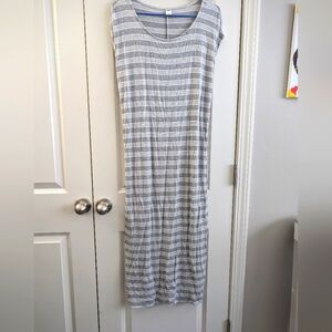 Grey and White striped soft cotton maxi dress.